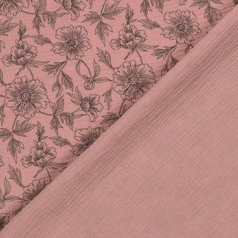 Mousseline/Double Gaze « Grandes Fleurs Mauve Clair »