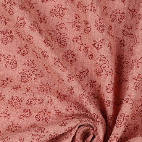 Mousseline/Double Gaze Petites Fleurs « Vin »
