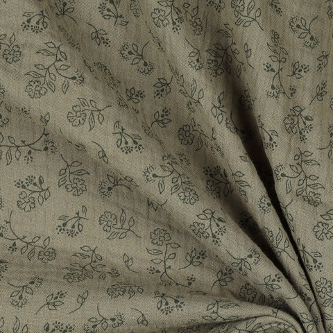 Musselin/Double Gauze Small Flowers “Army Green”