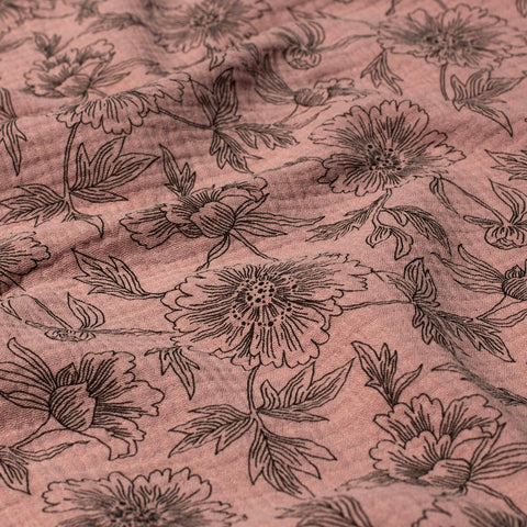 Mousseline/Double Gaze « Grandes Fleurs Mauve Clair »