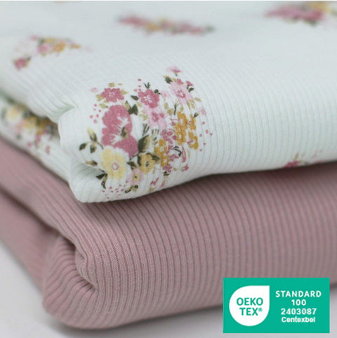 Rib Jersey „Blumenstrauss Rosa“