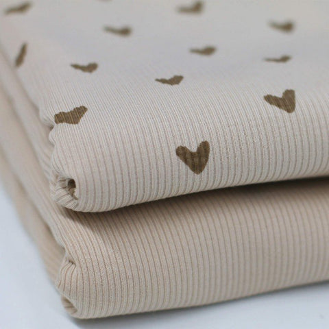 Rib Jersey „Herzen Hellbeige II“