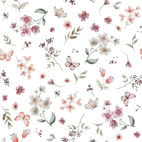 Family Fabrics / Baby Rib 260g „Floral Tiril White“