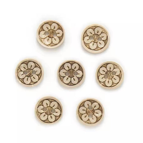 Kokosnuss Knopf "Blume" 15mm (5er-Pack)