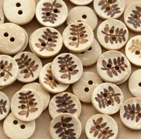 Kokosnuss Knopf "Blättchen" 15mm (5er-Pack)