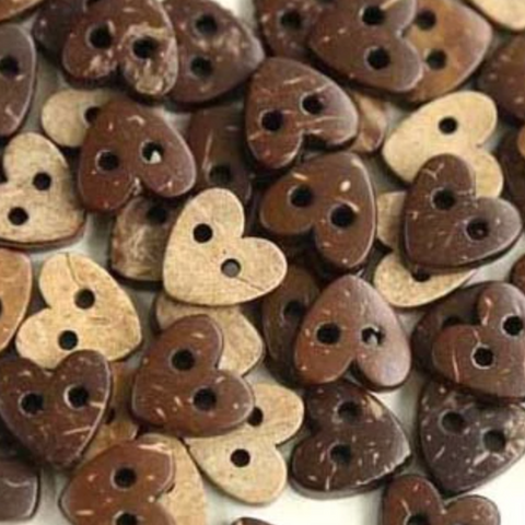 Kokosnuss Knopf "Herz" 15mm (5er-Pack)