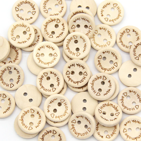 Holzknopf "Handmade w. Love" in versch. Grössen (5er-Pack)