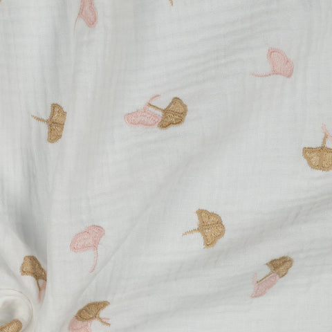 Musselin/Double Gauze “Embroidery Ginkgo Off White”
