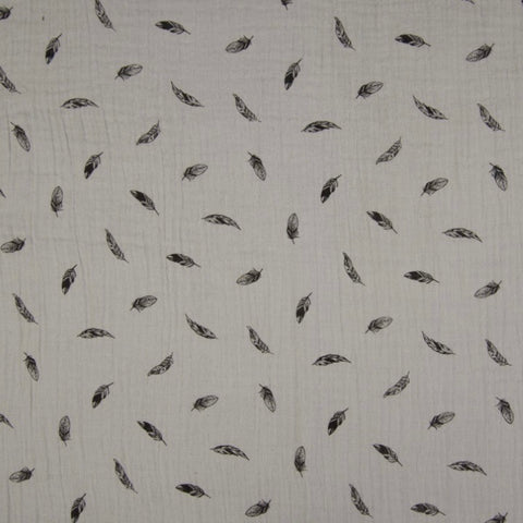 Musselin/Double Gauze silver grey “Federn“ 65cm