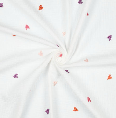 Musselin/Double Gauze  “gestickte Herzen“