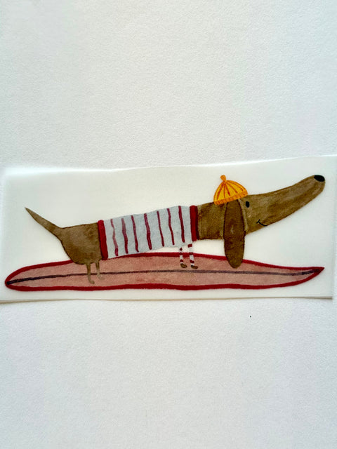Bügelbild Surfboard Dackel