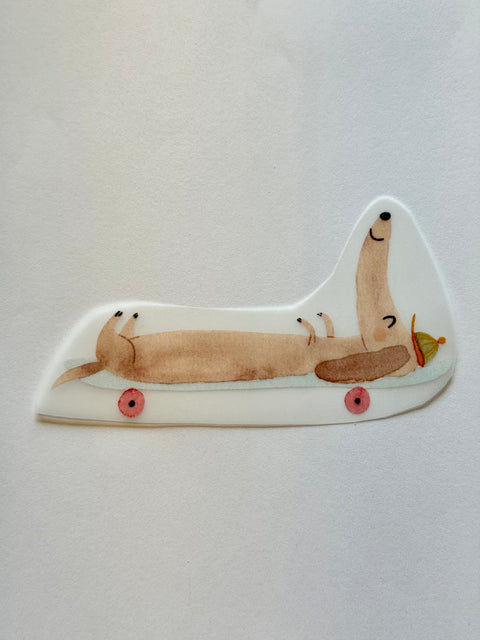 Bügelbild Skateboard Dackel