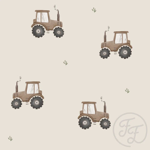 Family Fabrics / Jersey "Brown Tractor Neutral”