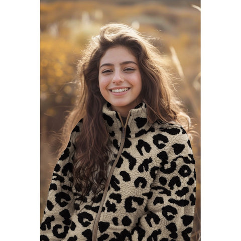 Teddy Jacquard Animal Print „Schwarz“