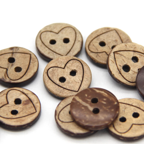 Coconut button "Round/Heart" 13mm (pack of 5)