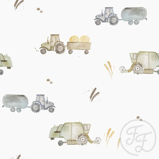 Tissus Famille / Jersey « Tracteur vert bleu »