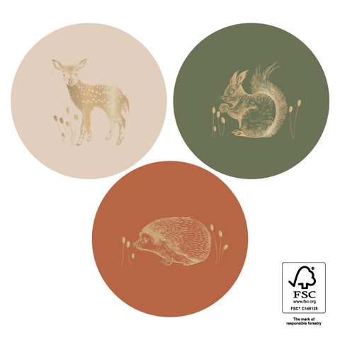Multi - Forest Animals Gold Stickers (3 pieces)