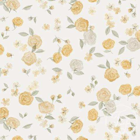 Family Fabrics / Jersey "Summer Rose Yellow Off White"