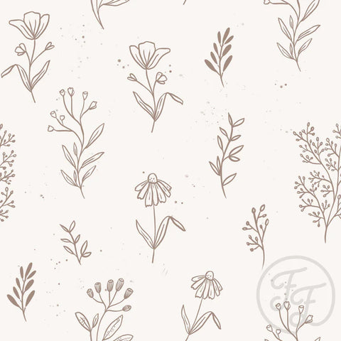 Family Fabrics / Rib 8x4 “Flowers Outlines Offwhite”