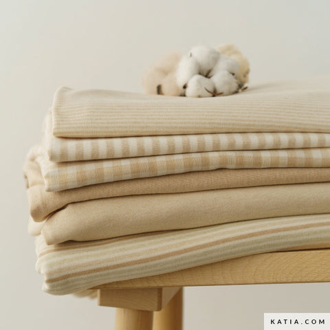 Purest Cotton Knit Interlock Jersey "Stripes ecru/beige" made from organic cotton