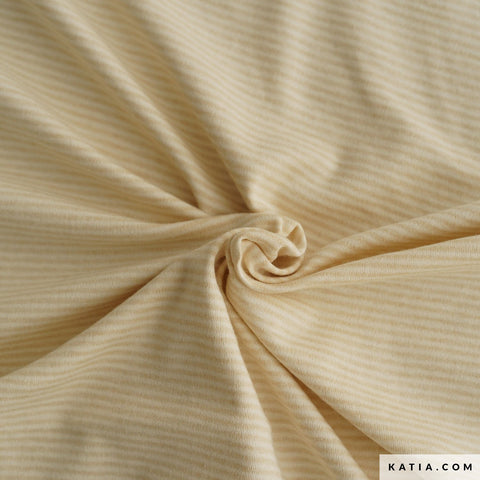 Jersey interlock en tricot de coton pur « Rayures écru/beige » en coton biologique